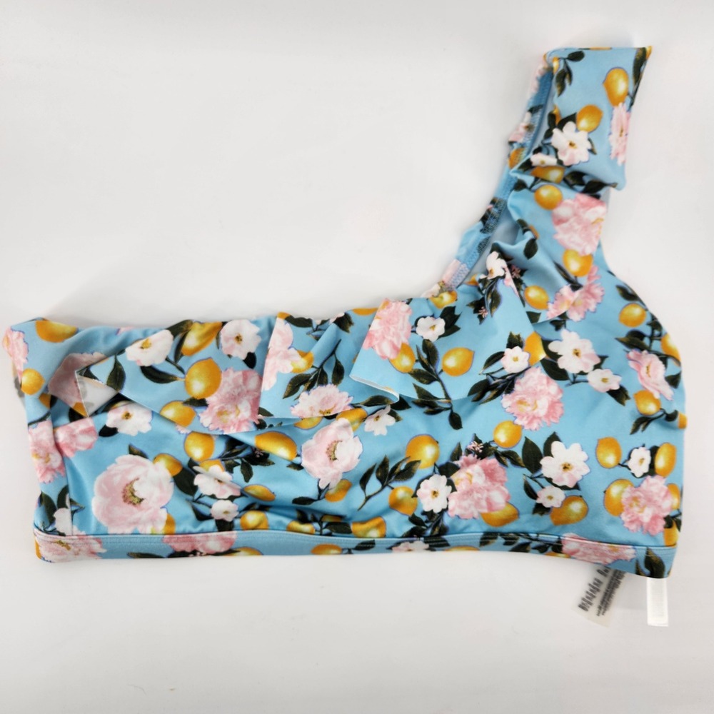 Victoria's Secret One Shoulder Ruffle Bikini Top Blue Lemon Floral XL NWT